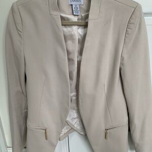 Carmen Women's Beige Tan Blazer with Gold Accents fully lined size 10